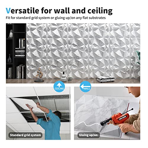 Art3d Textures 3D Wall Panels Glossy White Marble Diamond Design for Interior Wall Decor Pack of 12 Tiles 32 Sq Ft (PVC) MEGA