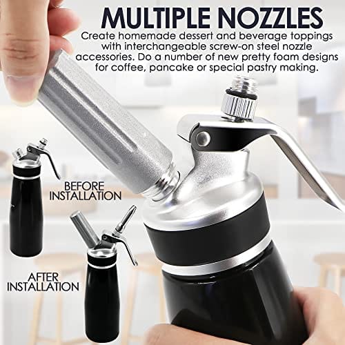 Whipped Cream Dispenser, Aluminum Whip Cream Whipper, Fits All 8G N20 Chargers, Culinary Decorating Dispensers and Stainless Steel Tips, Homemade Whipping Cream Caniste-B097NCYXDQ