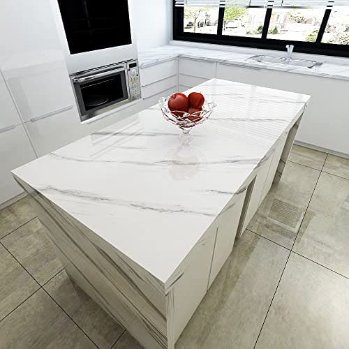YENHOME 30x118 Inch White Marble Contact Paper for Countertops Waterproof Self Adhesive Marble Wallpaper Marble Contact Paper Peel and Stick Countertops Wrap for Kitchen Counter Glossy Marble Paper MEGA