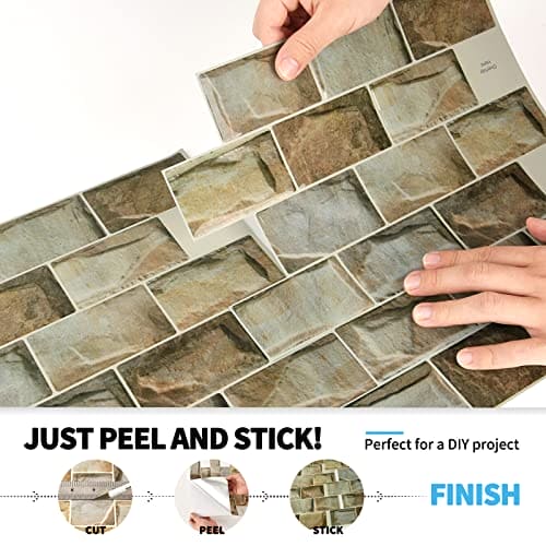 Art3d 10-Sheet Peel and Stick Subway Backsplash, 12 in. x 12in. Stone Design MEGA