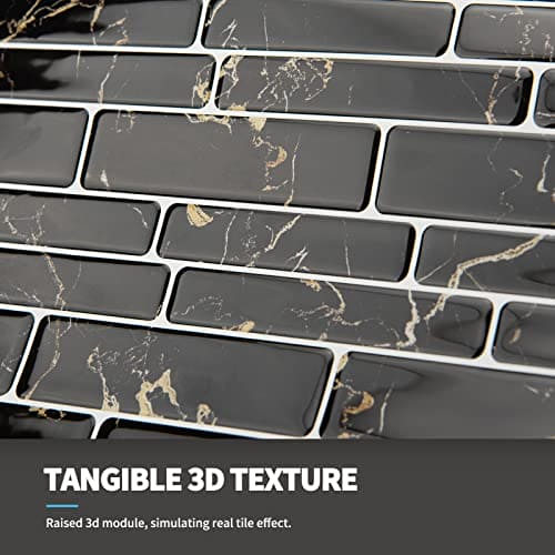 Art3d 10-Sheet Peel and Stick Backsplash, 12 in. x 12in. Black Marble Design MEGA