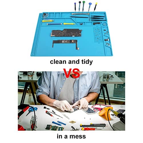 CPB Silicone Repair Mat Heat Resistant Work Mat with Scale Rule and Screw Position for soldering Iron, Electronics, Computer, Cellphone - Blue - S130 / S160 / S180 ebuystt