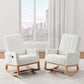 VECELO Rocking Chair, Upholstered Glider Rocker for Nursery Comfy Armchair with Safe Solid Wood Base/USB Port/Side Pocket for Living Room Bedroom Balcony Home Office, Off-White ebuys