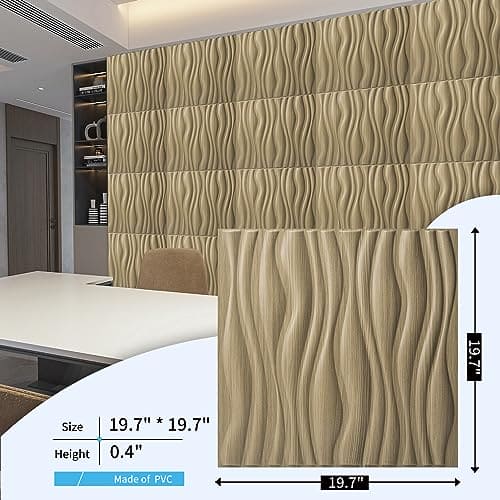 Art3d PVC Wave Board Textured 3D Wall Panels for Interior Wall Decor, Living Room, Bedroom, Office, Walnut, 19.7" x 19.7" (12 Pack) MEGA