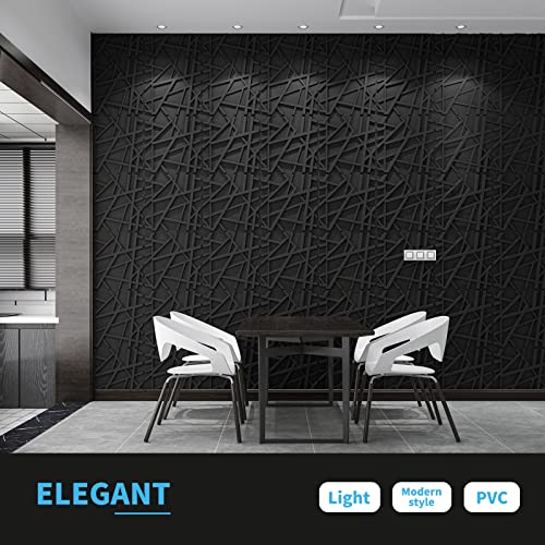 Art3d PVC Decorative Textures Black 3D Wall Panels for Interior Wall Décor, Black Wall Decor,Pack of 12 Tiles 32 Sq Ft MEGA