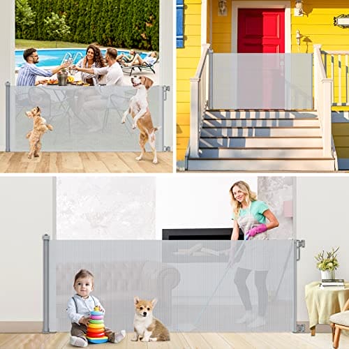 78 Inch Extra Wide Retractable Baby Gate for Large Opening Child Safety Indoor/Outdoor Retractable Mesh 34" Tall for Doorways, Stairs, Hallways, Gray EBUYSTT