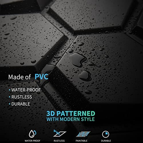 Art3d Textures 3D Wall Panels Black Hexagon Design Pack of 12 Tiles 25.5 Sq Ft (PVC) MEGA