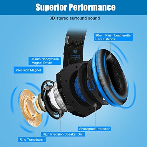 BENGOO G9000 Gaming Headset Professional 3.5mm PC LED Light Game Bass Headphones Stereo Noise Isolation Over-ear Headset Headband with Mic Microphone For PS4 Laptop Computer and Smart Phone ebuystt