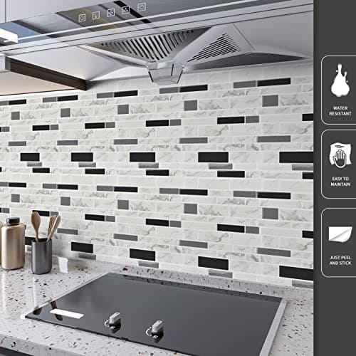 Art3d 11.8"x 11.8" Peel and Stick Vinyl Tiles, Self Adhesive Removable Stick On Kitchen Backsplash, Marble White (10-Sheet) MEGA