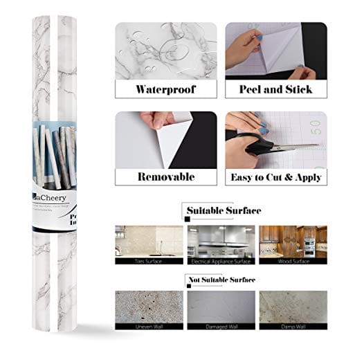 LaCheery Large Size 160 x 36 Inch Grey White Marble Contact Paper for Countertops Waterproof Wallpaper Stick and Peel Marble Countertop Contact Paper for Kitchen Island Worktop Table Desk Decorative Mega
