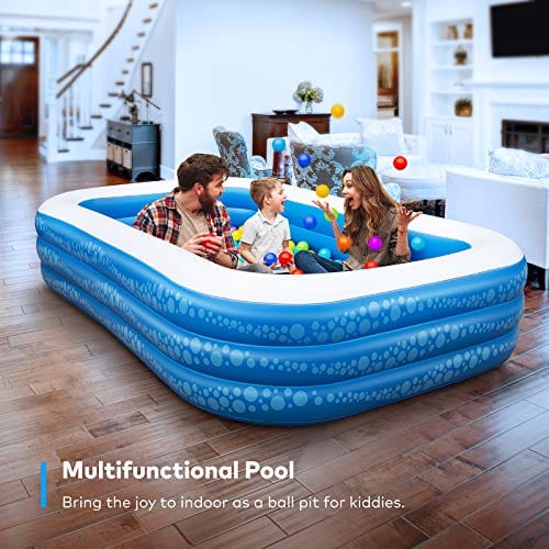 Inflatable Swimming Pool, Hesung 118" X 69" X 21" Full-Sized Family Kiddie Blow up Pool for Kids, Adults, Baby, Children, Thick Wear-Resistant Big Above Ground, Garden, Backyard Water Party for Age 3+ ebuystt
