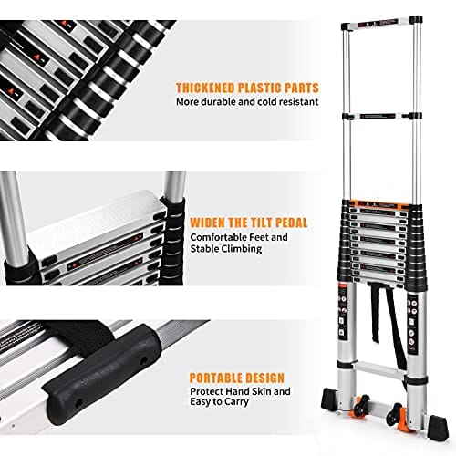 ALPURLAD Telescoping Ladder 10.5FT Aluminum Extension Ladders Lightweight Collapsible Ladder Telescopic Ladders for RV, Loft, Attic, Home, 330lbs Capacity ebuystt
