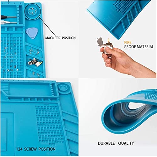 CPB Silicone Repair Mat Heat Resistant Work Mat with Scale Rule and Screw Position for soldering Iron, Electronics, Computer, Cellphone - Blue - S130 / S160 / S180 ebuystt