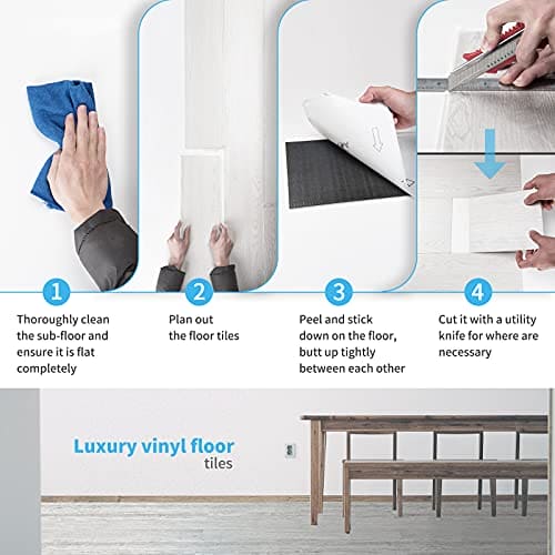 Art3d Peel and Stick Floor Tile Vinyl Wood Plank 36-Pack 54 Sq.Ft, White Washed, Rigid Surface Hard Core Easy DIY Self-Adhesive Flooring Art3d