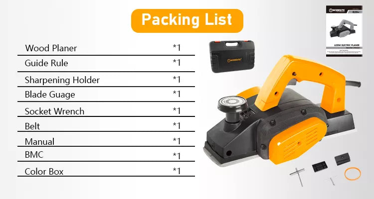 WORKSITE Professional Electric Wood Planer 110-120V Thicknesser Machine Mini Portable Woodworking Machinery Hand Planer 620W - EPW102 Worksite Power Tools