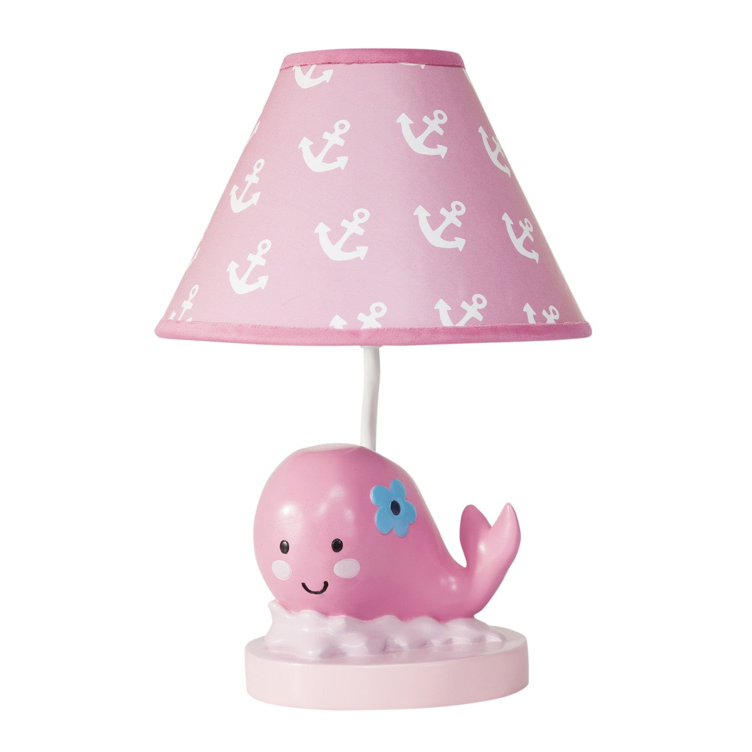 LAMBS & IVY  Lamp With Shade Splish Splash: Pink Shade with Anchor Prints to coordinate with Whale Shaped Base and energy efficient light bulb - 580024B