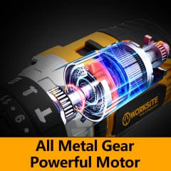 WORKSITE 2-Speed Hammer Drill, 1/2"(13mm), Brushless, Cordless, 20V Lithium-Ion Battery, Reversible Button, Optimized Shape & Rubber Hand Grip for easy Control, Automatic Spindle Lock, Built-in LED Work Light - CD320H Worksite Power Tools
