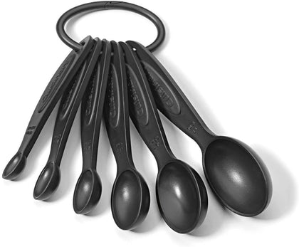 Cuisinart Measuring Spoons (Set of 6) comes in 1, 1/2, 1/4, 1/8 teaspoon and 1, 1/2 tablespoon sizes and are kept neatly together on a storage ring. They have a soft-grip thumb rest and are dishwasher safe for easy clean-up - CU-CTG-00-MP