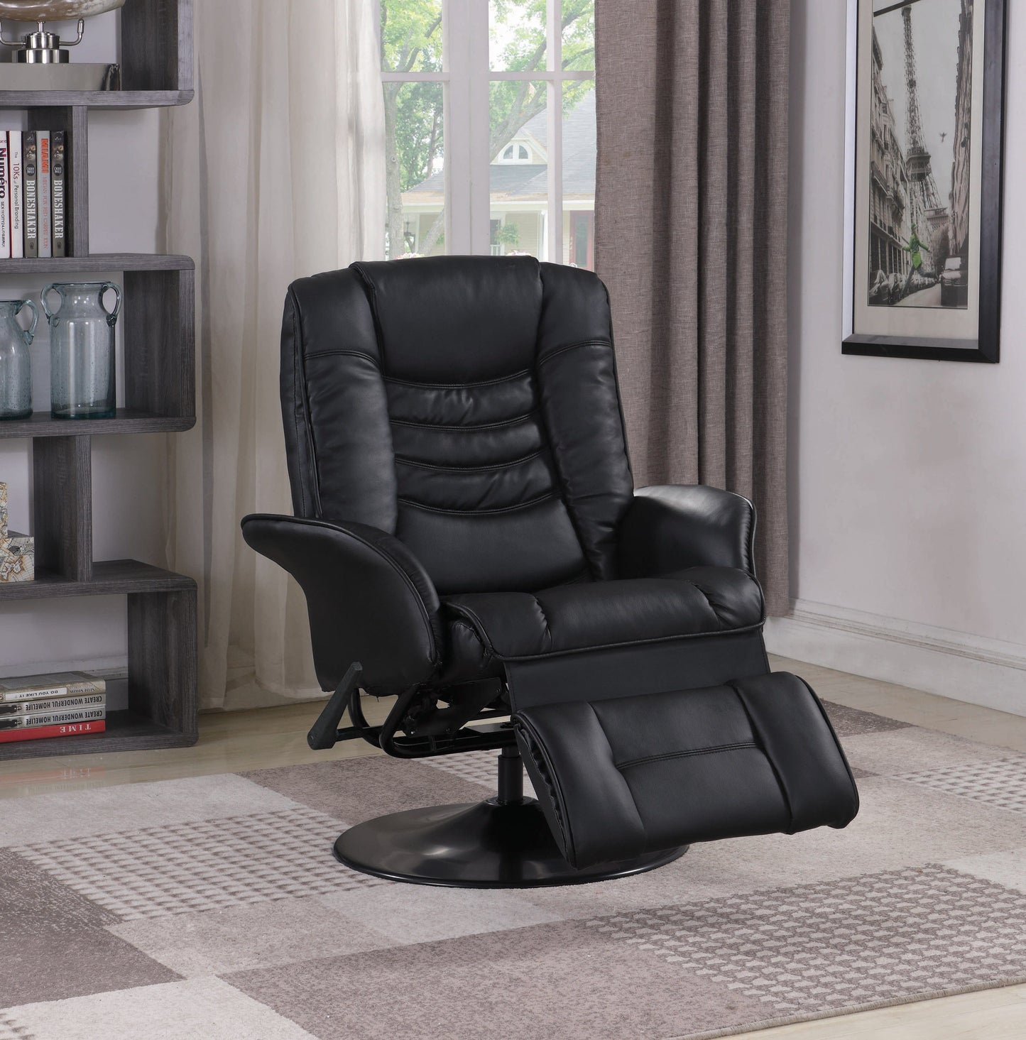 Upholstered Swivel Recliner Black SKU: 600229 coastmega