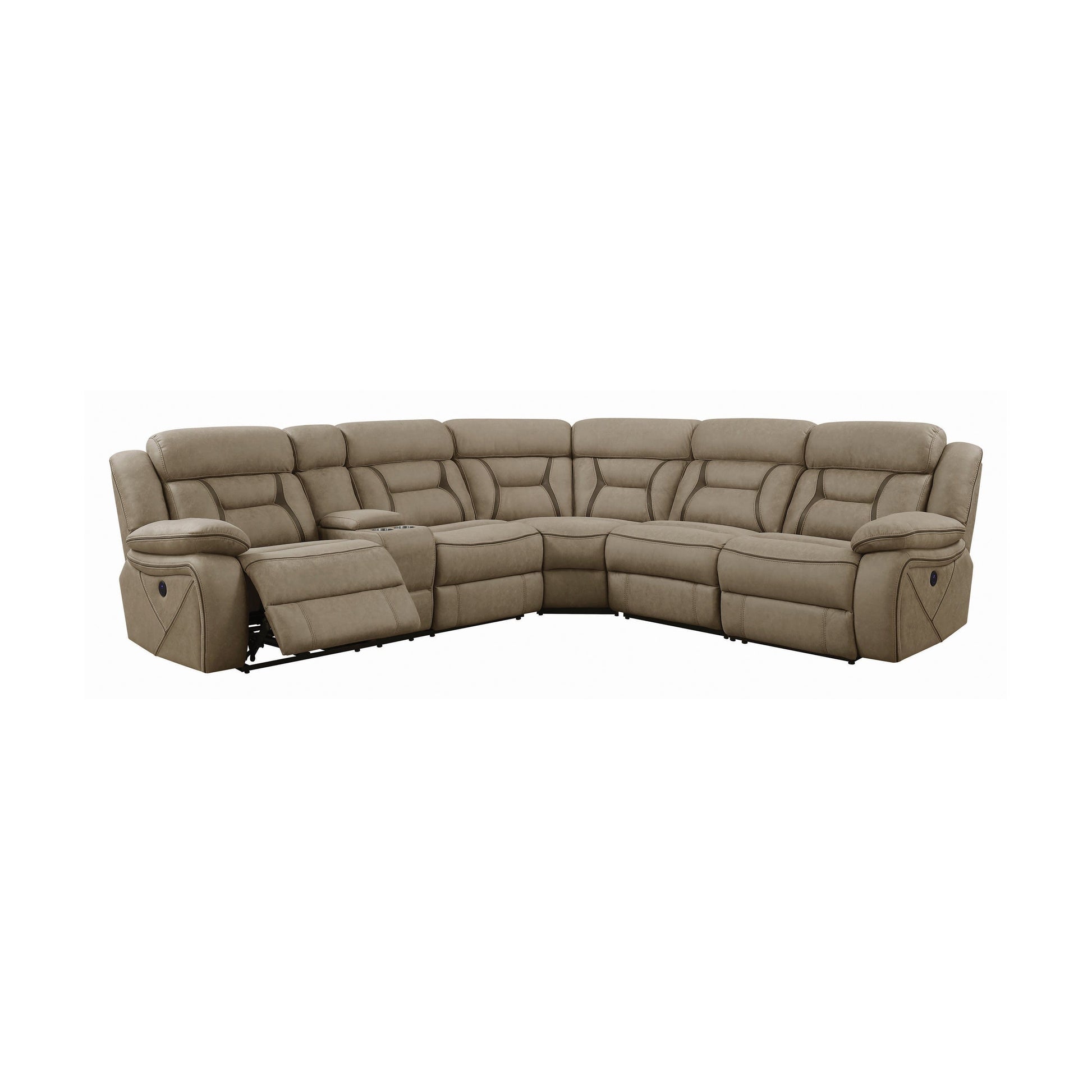 Higgins Four-Piece Upholstered Power Sectional Tan Collection: Higgins SKU: 600380 coastmega