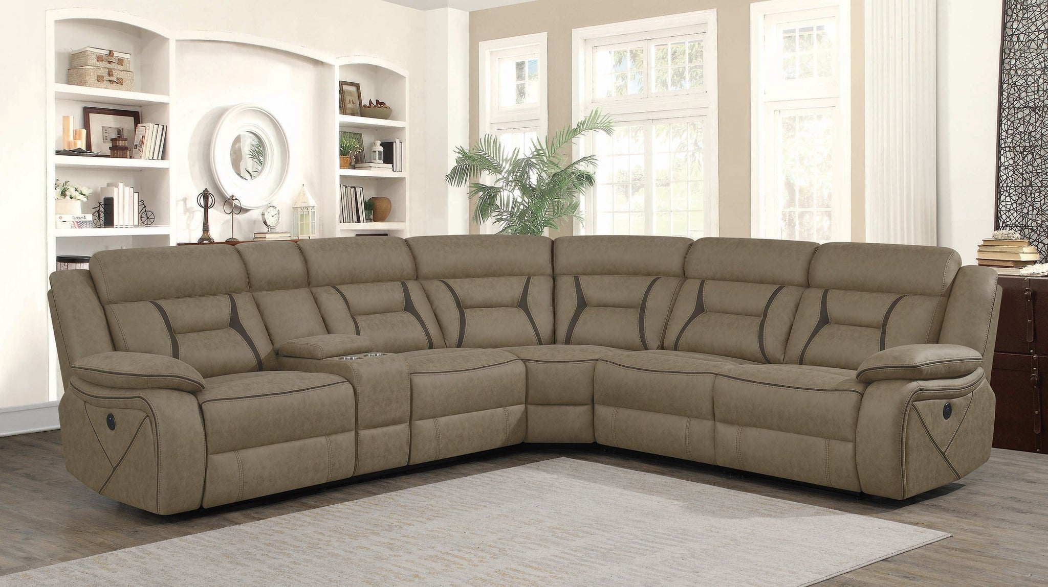 Higgins Four-Piece Upholstered Power Sectional Tan Collection: Higgins SKU: 600380