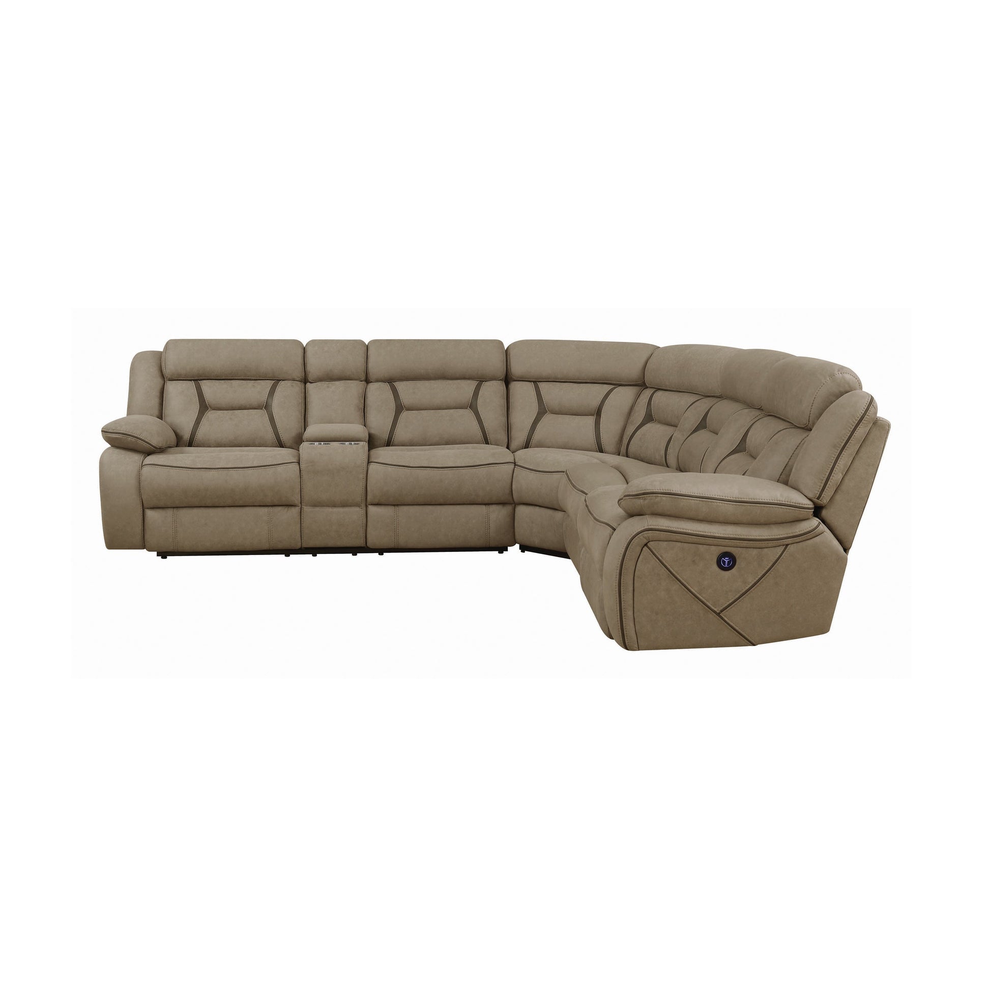 Higgins Four-Piece Upholstered Power Sectional Tan Collection: Higgins SKU: 600380 coastmega