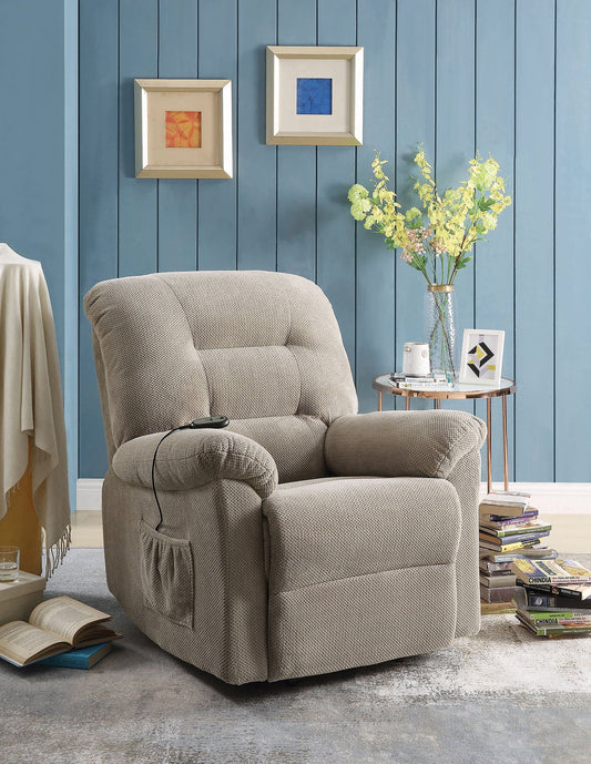 Upholstered Power Lift Recliner Beige SKU: 600399 coastmega