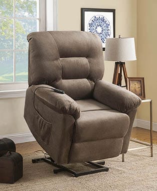 Upholstered Power Lift Recliner Brown Sugar SKU: 601025 coastmega