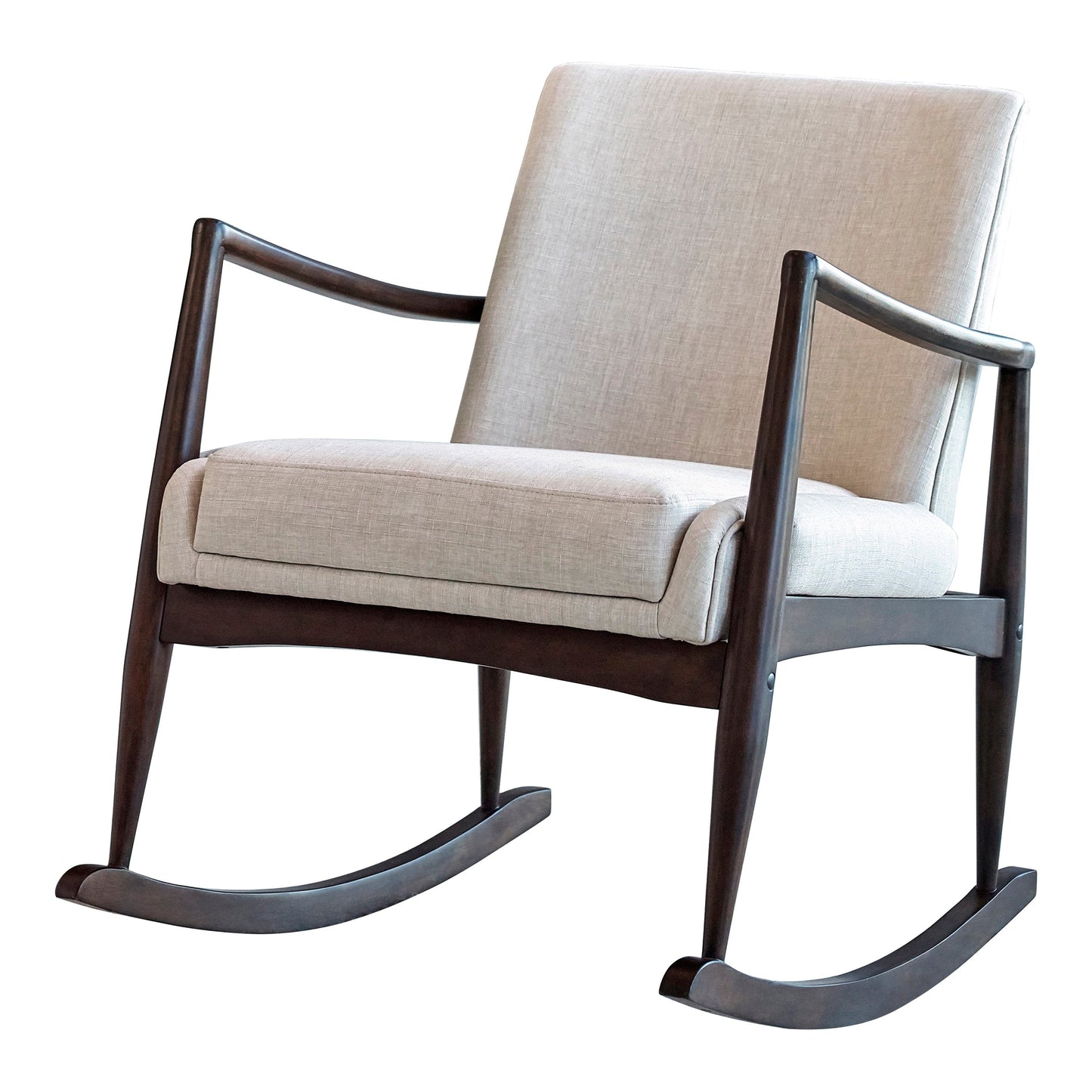 Solid Back Upholstered Rocking Chair Beige And Walnut SKU: 603307 coastmega