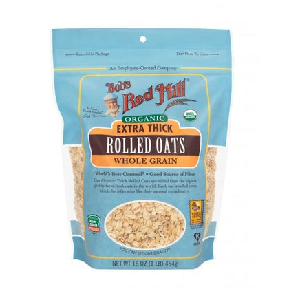 Bob’s Red Mill Organic Extra Thick Rolled Oats Whole Grain Have you tried our Organic Extra Thick Rolled Oats yet. They’re ideal for folks who don’t like the softer texture of many oatmeal varieties-3997802954