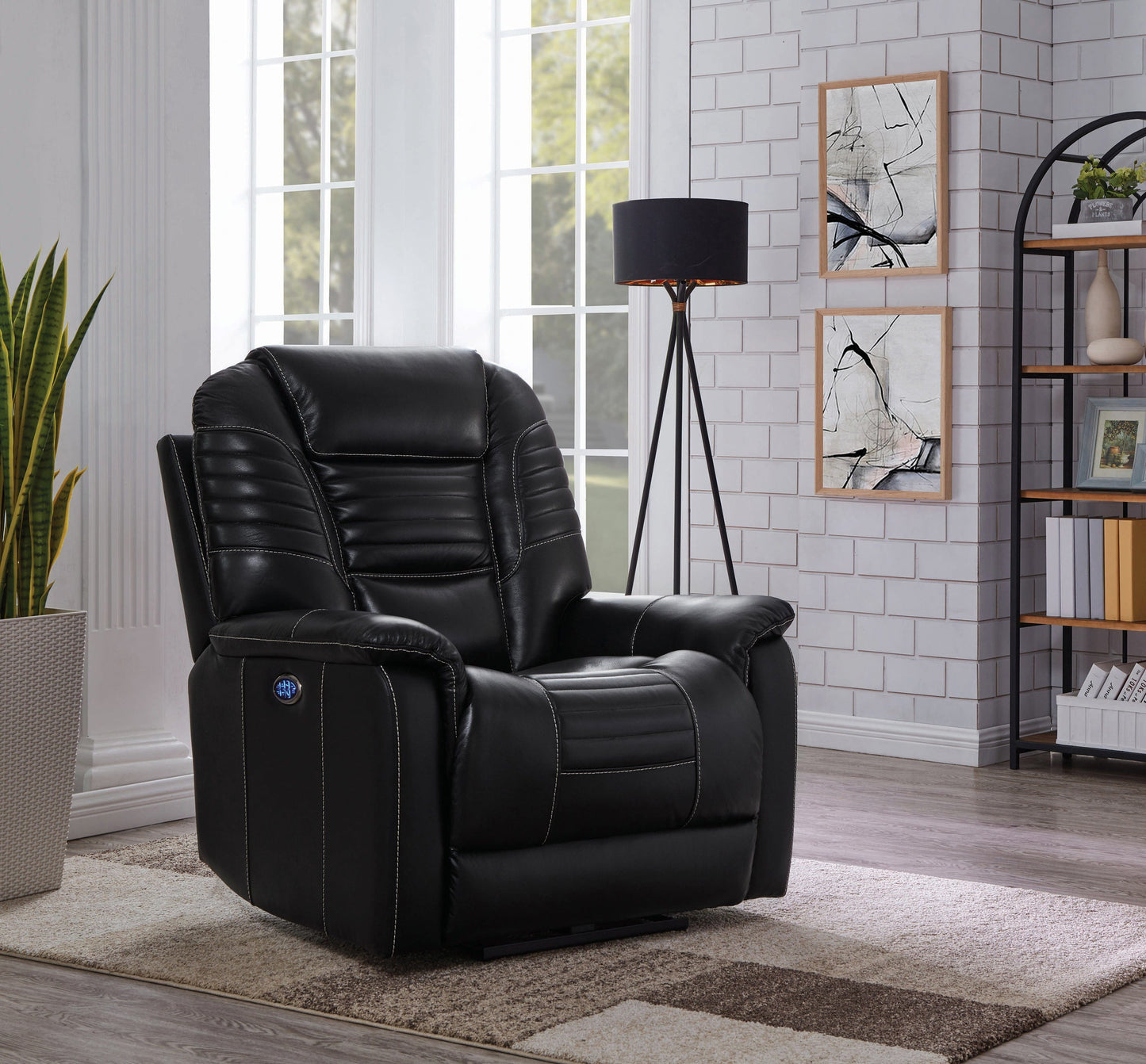 Upholstered Power^3 Recliner With Power Headrest Black SKU: 608962PPP coastmega