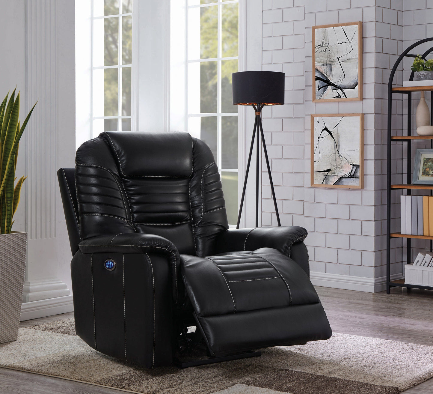 Upholstered Power^3 Recliner With Power Headrest Black SKU: 608962PPP coastmega