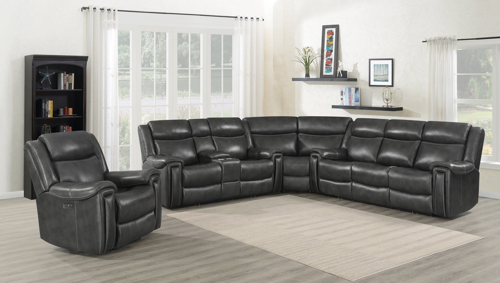 Shallowford 3-Piece Upholstered Power^2 Sectional Hand Rubbed Charcoal SKU: 609320PPI coastmega