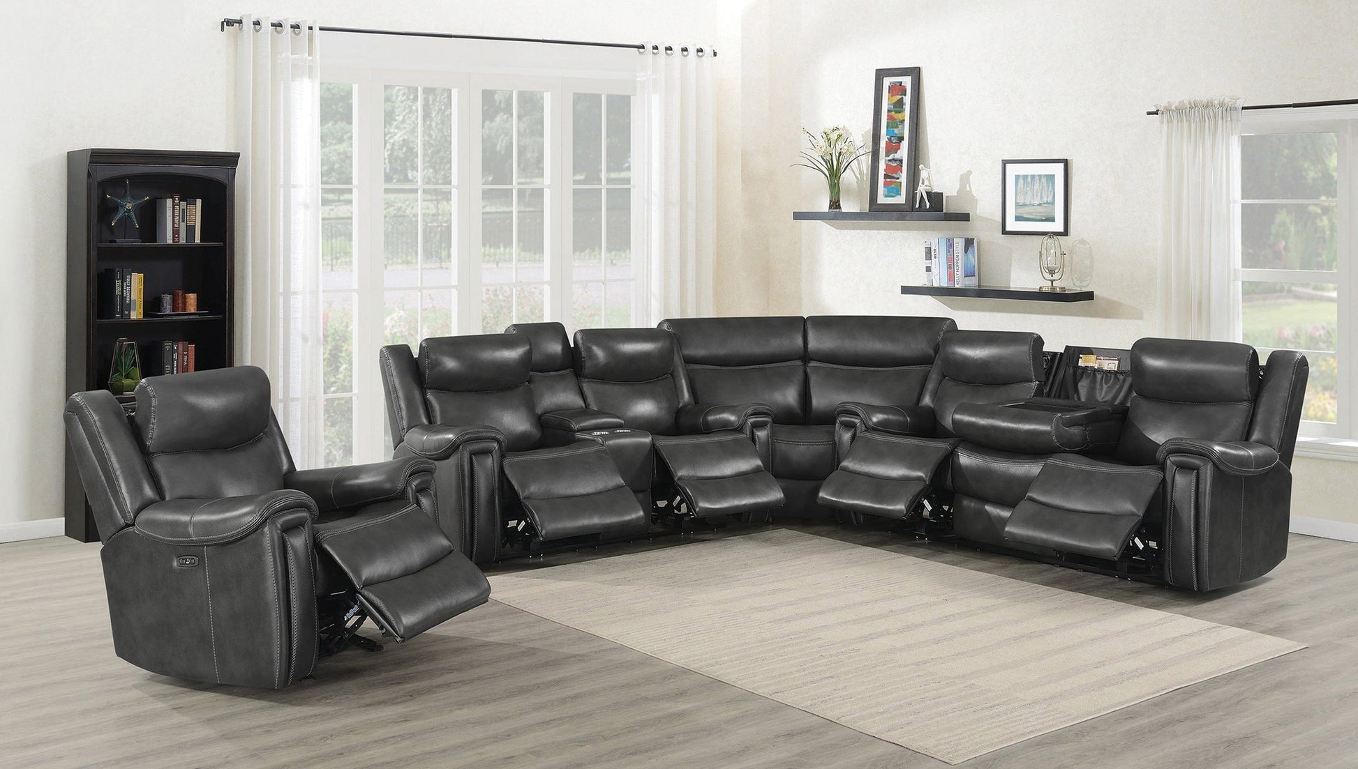 Shallowford 3-Piece Upholstered Power^2 Sectional Hand Rubbed Charcoal SKU: 609320PPI coastmega