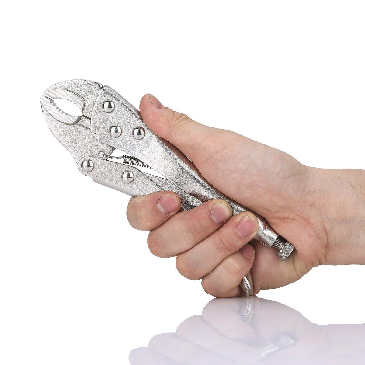Pretul Curved Jaw Locking Pliers for Tightening, Clasping, Twisting and Turning. Made with heat-treated alloy steel and Nickel-plated finish for increased corrosion resistance. Ideal for welders, mechanics and carpenters MEGA