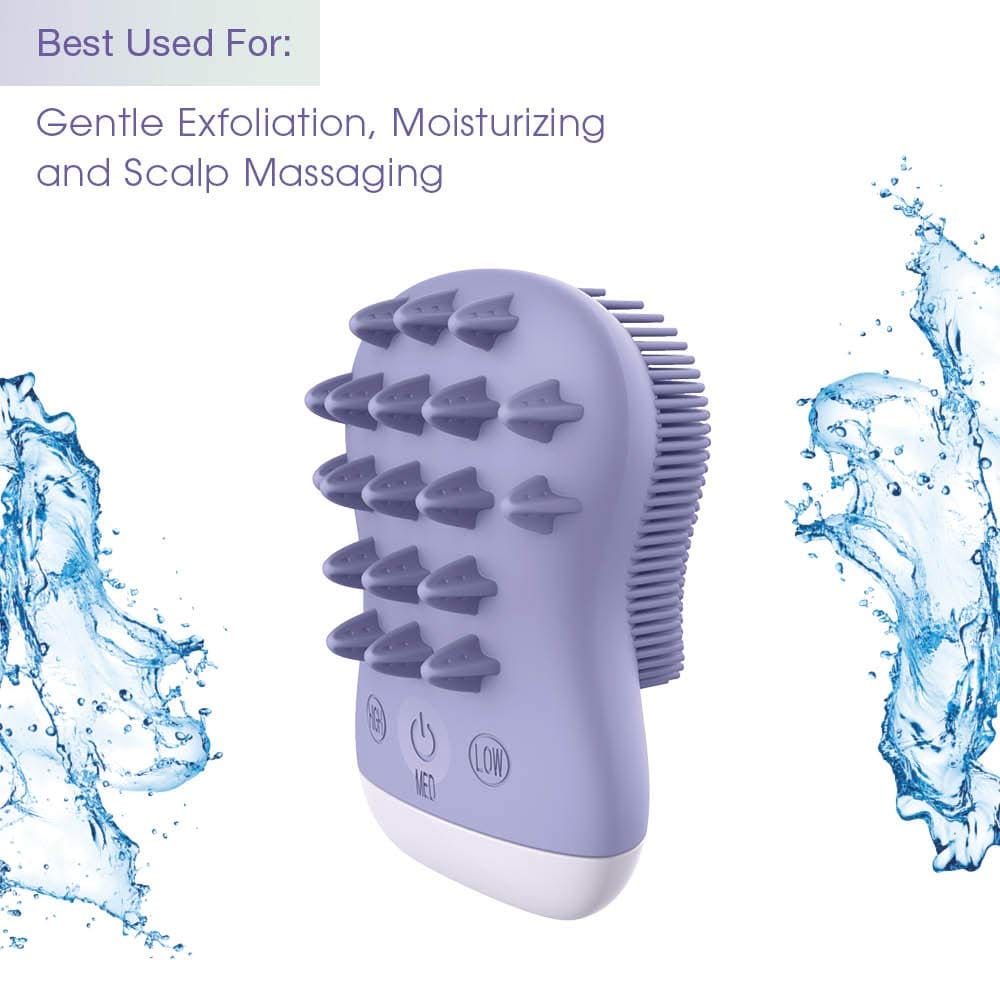 True Glow by Conair Hair Scalp Massager with Removable Detangling Silicone Comb, Shampoo Brush & Body Exfoliator - FCB10