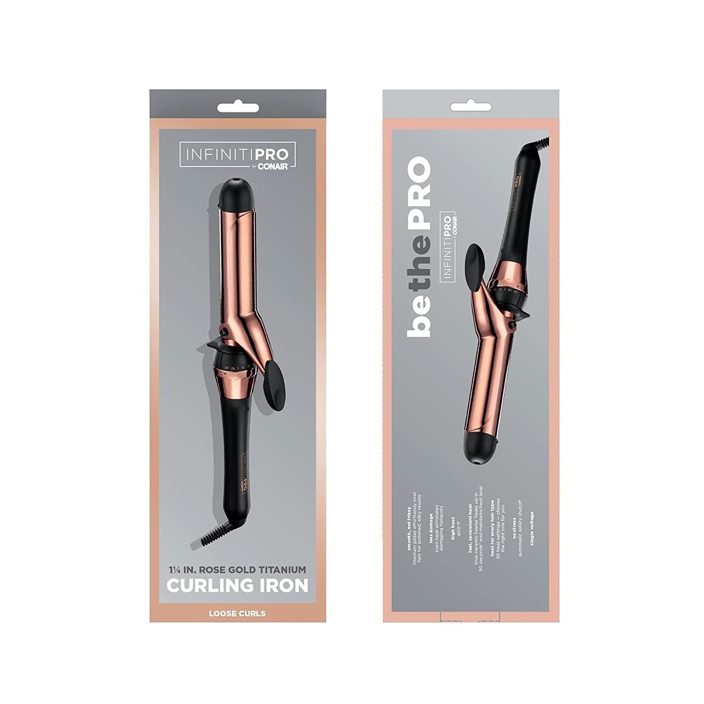 INFINITIPRO BY CONAIR Rose Gold Titanium 1 1/4-Inch Curling Iron, 1 ¼ inch barrel produces loose curls – for use on medium and long hair - CD251N Pie's Variety Store