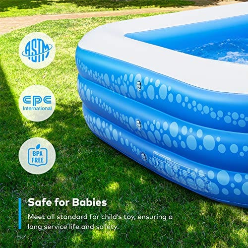 Inflatable Swimming Pool, Hesung 118" X 69" X 21" Full-Sized Family Kiddie Blow up Pool for Kids, Adults, Baby, Children, Thick Wear-Resistant Big Above Ground, Garden, Backyard Water Party for Age 3+ ebuystt