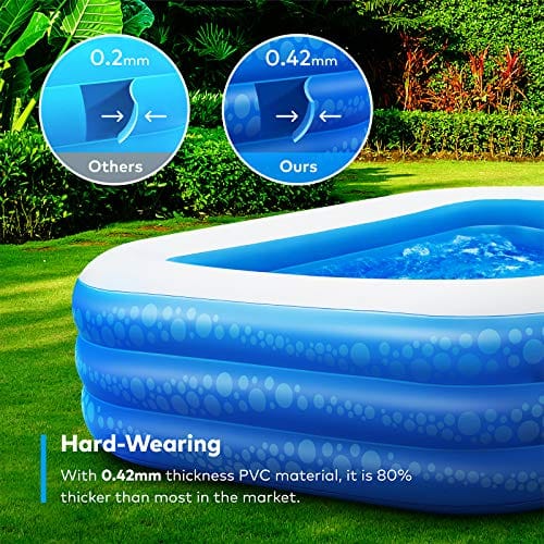 Inflatable Swimming Pool, Hesung 118" X 69" X 21" Full-Sized Family Kiddie Blow up Pool for Kids, Adults, Baby, Children, Thick Wear-Resistant Big Above Ground, Garden, Backyard Water Party for Age 3+ ebuystt