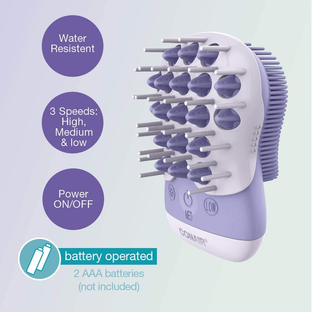 True Glow by Conair Hair Scalp Massager with Removable Detangling Silicone Comb, Shampoo Brush & Body Exfoliator - FCB10 Pie's Variety Store