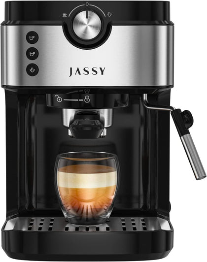 JASSY Espresso Machine Cappuccino Coffee Maker 20 Bar Fast Heating System with Milk Frother for Home Barista Brewing,One-Touch Brewing,1300W(Black) - NESC-449