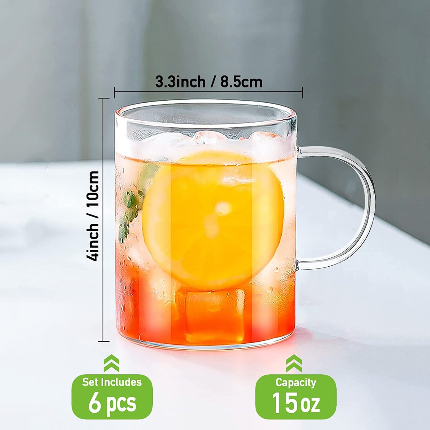 Glass Coffee Mugs Set of 6, Aoeoe 15 oz Large Coffee Mug, Wide Mouth Glass Mugs, Mocha Hot Beverage Mugs, Clear Espresso Cups with Handle, Glass Cup for Hot or Cold Latte, Cappuccino, Tea, Juice, Beer - WIL-X002VD5MZ3 Pie's Variety Store