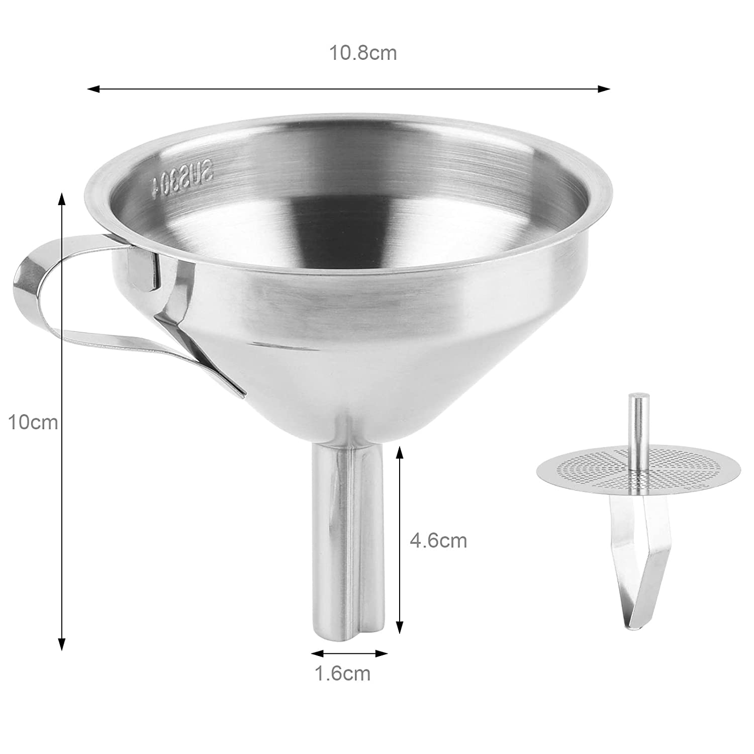 Cosmos 4 inch Stainless Steel Kitchen Funnel Metal Funnel with Removable Filter Rustproof Stainless Steel Funnel for Filtering-MF4