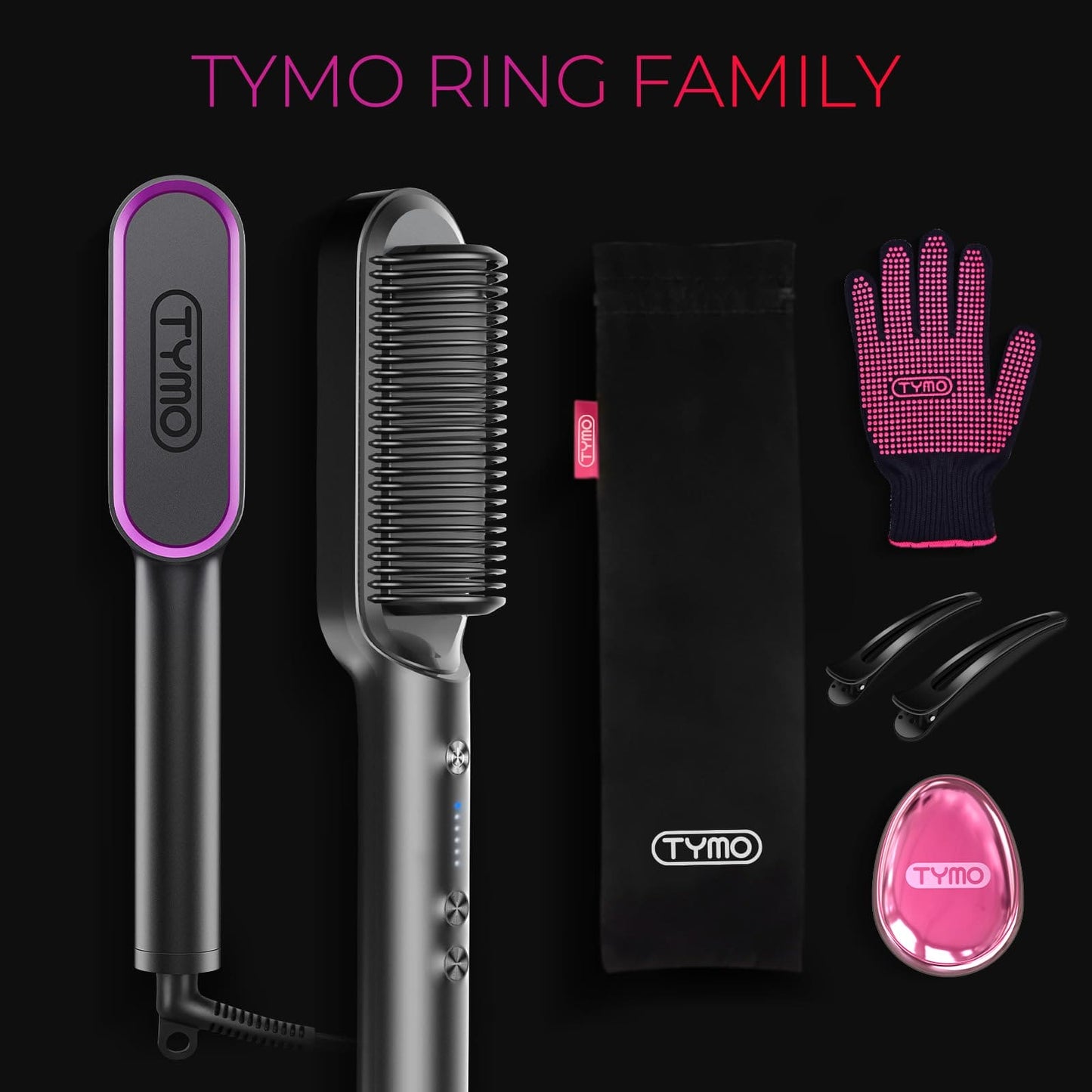 Hair Straightener Brush, TYMO Ring Hair Straightener Comb Straightening Brush for Women with 5 Temps 20s Fast Heating & Dual Voltage TYMO
