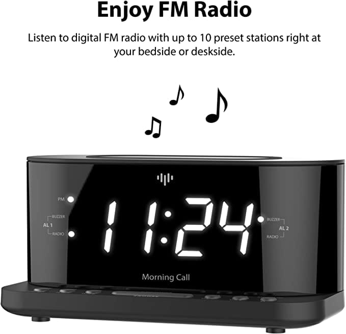 iLuv Morning Call 5 Qi-Certified Wireless Charging Bedside Digital Alarm Clock  Set up two alarms to accommodate different wake up schedules or share an alarm with your roommate-MORCAL5 Hannah's Variety Store