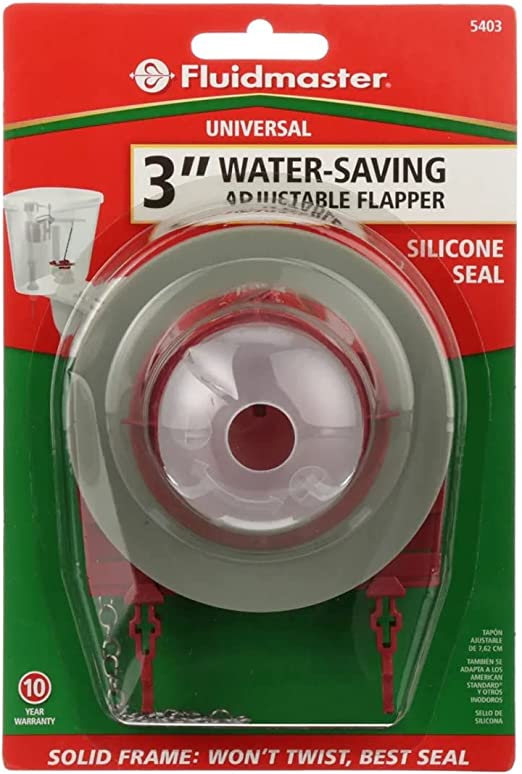 Fluidmaster 5403P4 Water-Saving Long Life Toilet Flapper for 3-Inch Flush Valves, Adjustable Solid Frame Design, Easy Install mega