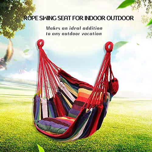 Hammock Chair Hanging Rope Swing, Max 300 Lbs Hanging Chair with Pocket- Quality Cotton Weave for Superior Comfort & Durability Perfect for Outdoor, Home, Bedroom, Patio, Yard (Colorful) ebuystt
