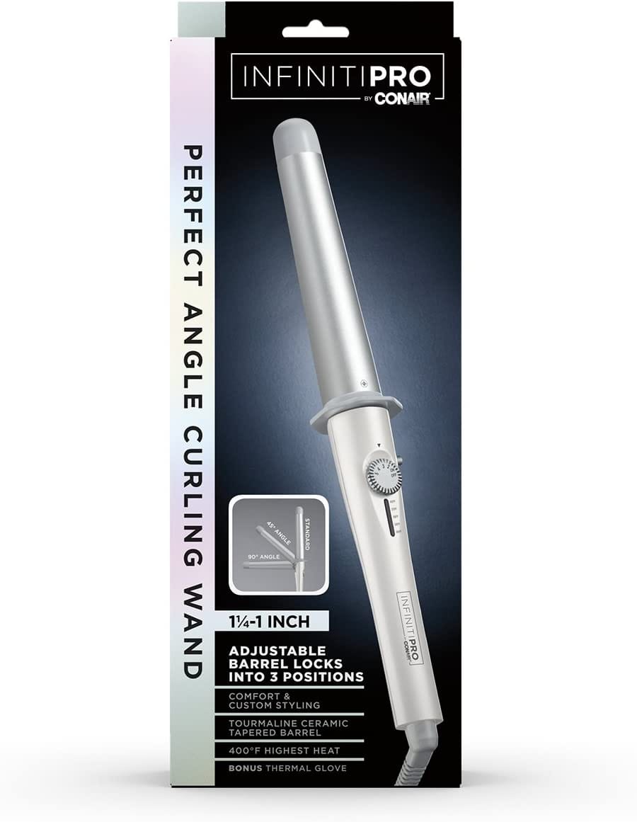 Infiniti Pro by Conair Perfect Angle Curling Wand; 1 1/4-inch to 1-inch Curling Wand; Adjustable Barrel Locks Into 3 Positions - CD801 Pie's Variety Store