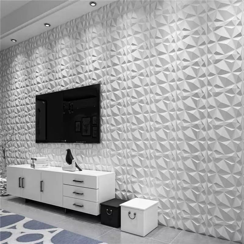 Art3d Textures 3D Wall Panels White Diamond Design Pack of 12 Tiles 32 Sq Ft (PVC) MEGA