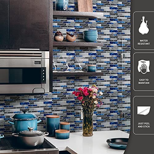 Art3d 10-Sheet Premium Self-Adhesive Kitchen Backsplash Tiles in Marble, 12"X12" MEGA